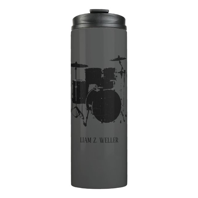 Drums Drummer Music Black Thermal Tumbler Thermosbecher (Vorderseite)