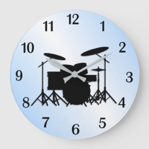 Drums Music Design Blau Große Wanduhr