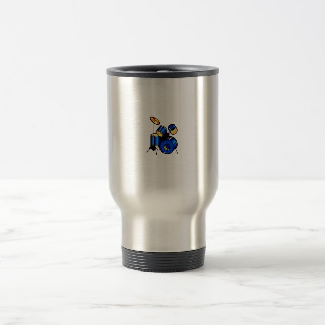 Drumset grafisches blaues VersionsblockierSetbild Reisebecher (Mittel)