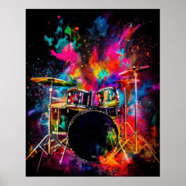 Drumset mit explodierenden Farben Poster