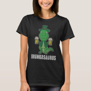 Drunkasaurus T-Rex Beers Green Dinosaur St Patrick T-Shirt