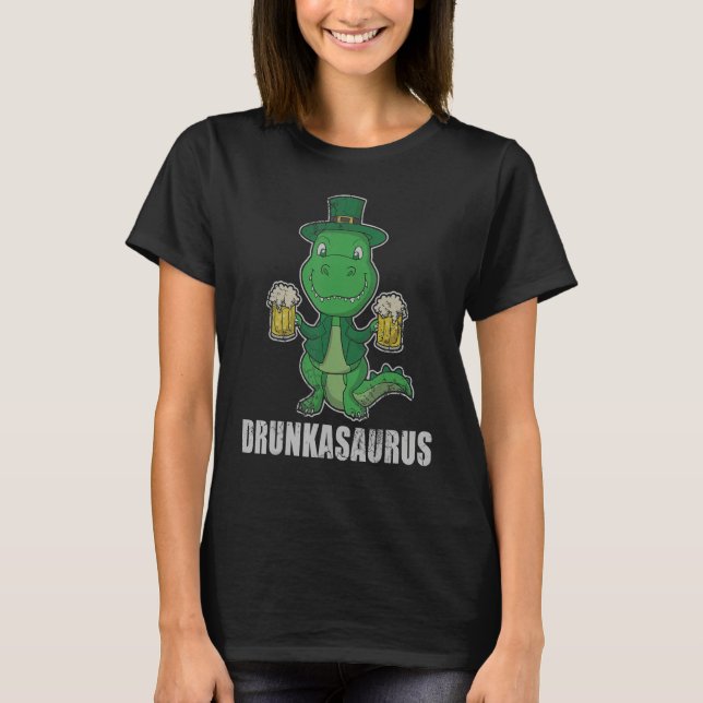 Drunkasaurus T-Rex Beers Green Dinosaur St Patrick T-Shirt (Vorderseite)