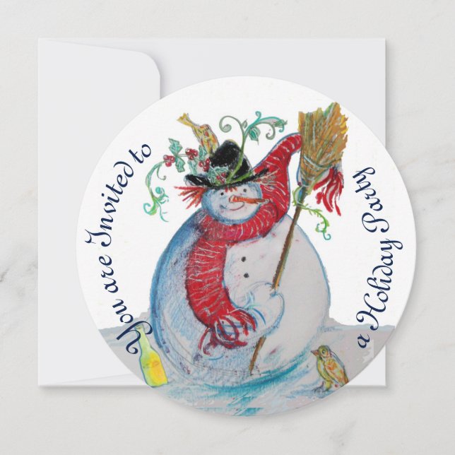 DRUNKEN SNOWMAN MIT VÖGELN WINTER FERIENPARTEI EINLADUNG (Vorderseite)