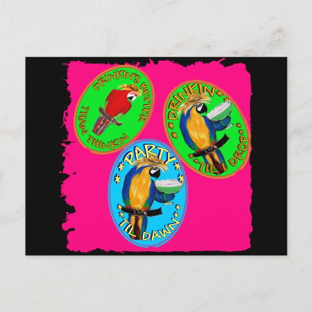 DRUNKIN PARROTS POSTKARTE (Vorderseite)