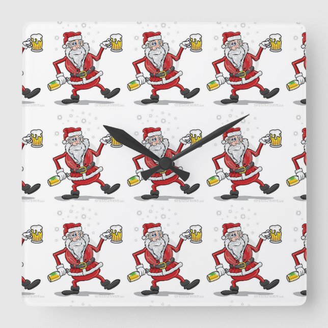 "DRUNKIN' SANTA" KLOCK QUADRATISCHE WANDUHR (Vorderseite)