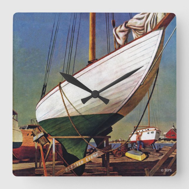 Dry Dock von John Atherton Quadratische Wanduhr (Vorderseite)