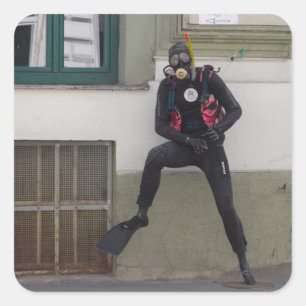 Dry Scuba Diver Quadratischer Aufkleber