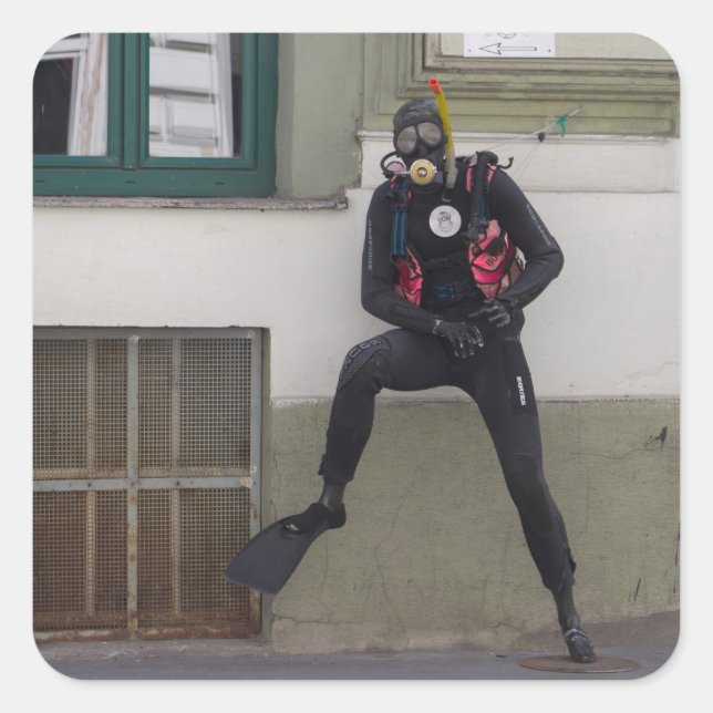 Dry Scuba Diver Quadratischer Aufkleber (Vorderseite)