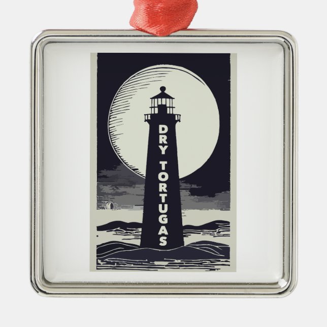 Dry Tortugas Florida Lighthouse Moon Ornament Aus Metall (Vorne)