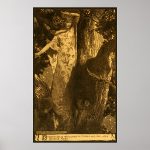 Dryad Girl Stehend durch Baum Im Spuk Mondschein Poster