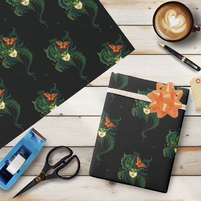 Dryad Green Blätter Butterfly Geschenkpapier (Von Creator hochgeladen)