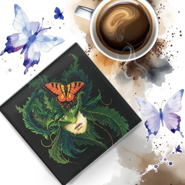 Dryad Green Blätter Butterfly Glasuntersetzer (Von Creator hochgeladen)