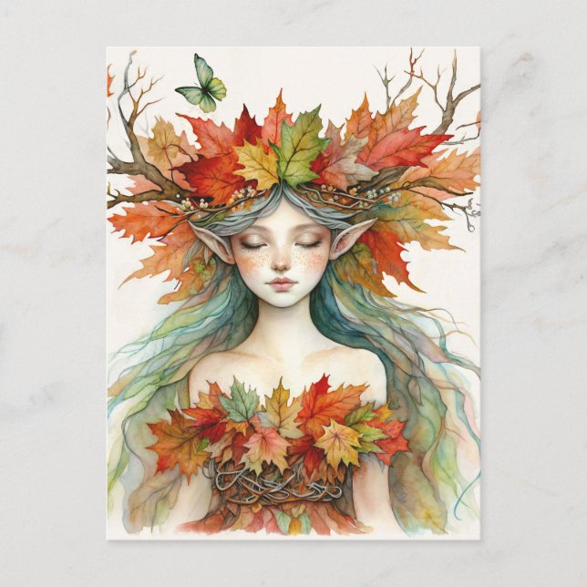 Dryad in Autumn Fairy-core Postcard Postkarte (Vorderseite)
