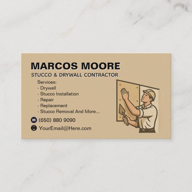 Drywall and Stucco Business Card Template Plaster Visitenkarte (Vorderseite)