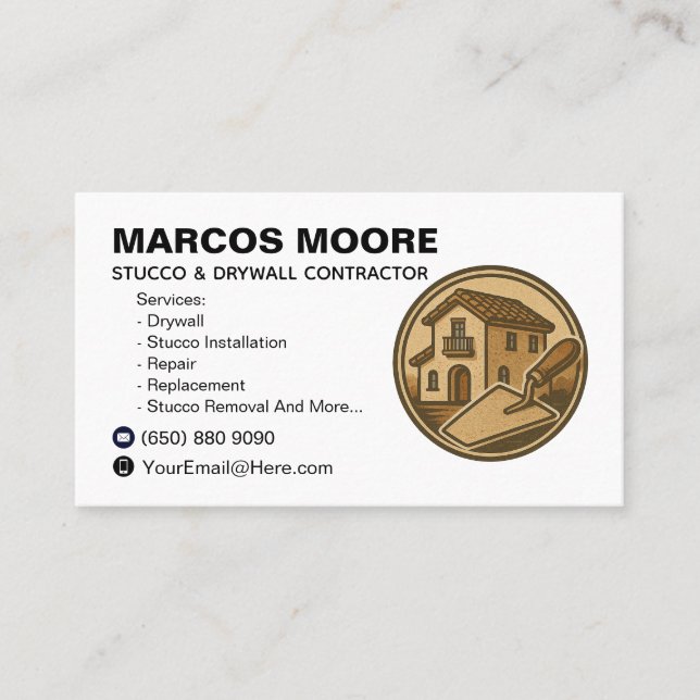 Drywall and Stucco Business Card Template Plaster Visitenkarte (Vorderseite)