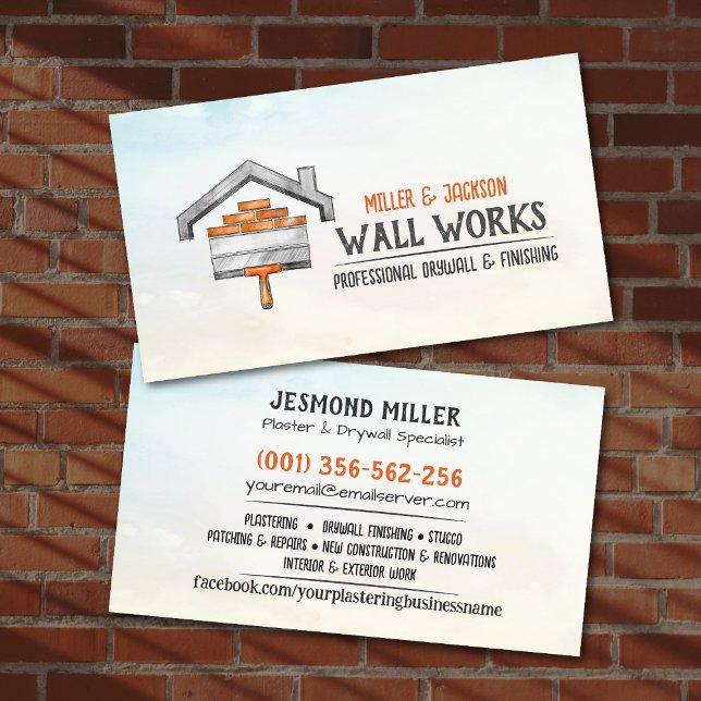 Drywall Plastering Services Watercolor art Visitenkarte (Von Creator hochgeladen)