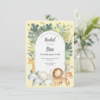 Dschungel 1. Geburtstag, niedliche Safaritiere gel Einladung