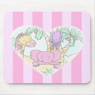 Dschungel-Baby-Herz 2 mousepad - mit rosa Streifen
