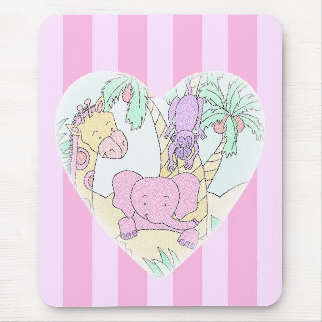 Dschungel-Baby-Herz 2 mousepad - mit rosa Streifen (Vorne)