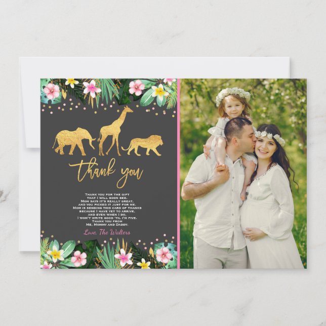 Dschungel-Babyparty danken Ihnen, Dschungel-Dusche Dankeskarte (Vorderseite)