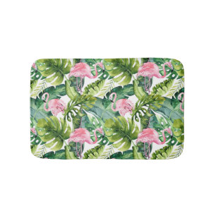Dschungel-Blätter Rosa Flamingo Badematte