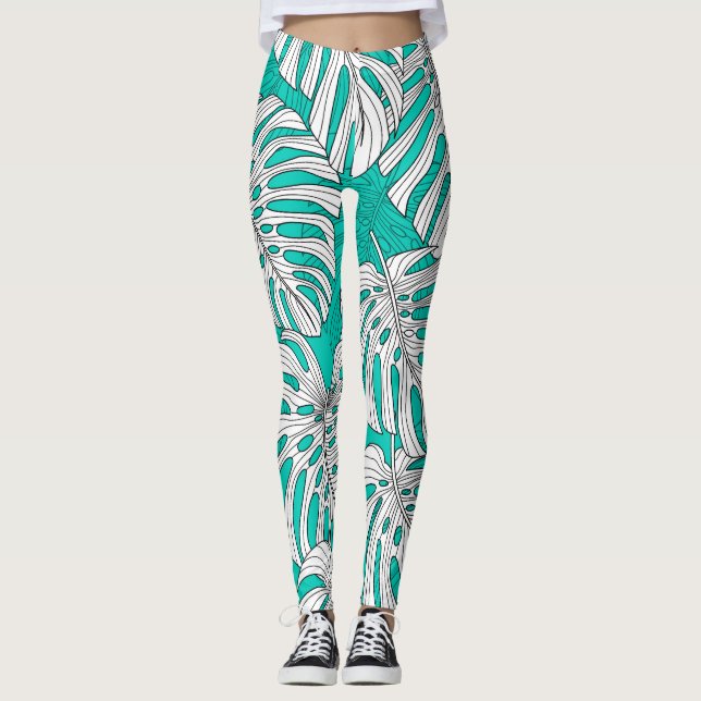 Dschungel Blätter Tropenflora Nahtlos Leggings (Vorderseite)