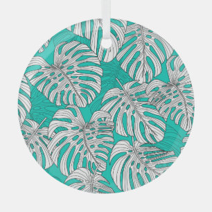 Dschungel Blätter Tropenflora Nahtlos Ornament Aus Glas