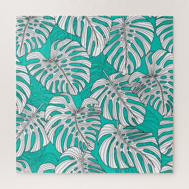 Dschungel Blätter Tropenflora Nahtlos Puzzle (Vertikal)