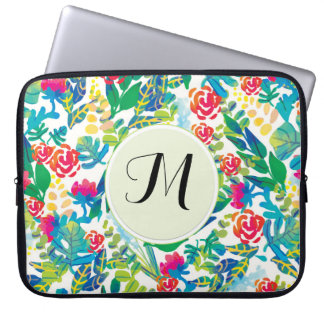 Dschungel-Blume Floral Fine Monogramm Laptopschutzhülle