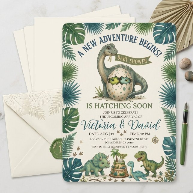 Dschungel-Dinosaurier schlüpft bald - Babyshower-E Einladung (Von Creator hochgeladen)
