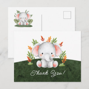 Dschungel-Elefanten-Baby-Shower-Dankeskarten-Postk Postkarte