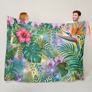 Dschungel-Fantasie-Blumen Lila Grün Gold Träumeris Fleecedecke