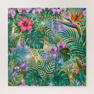 Dschungel-Fantasie-Blumen Lila Grün Gold Träumeris Puzzle