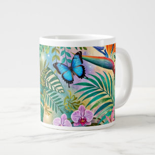 Dschungel-Fantasie Schmetterlinge Blumen Fröhlich Jumbo-Tasse