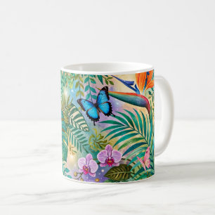 Dschungel-Fantasie Schmetterlinge Blumen Fröhlich Kaffeetasse