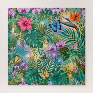Dschungel-Fantasie Schmetterlinge Blumen Fröhlich Puzzle