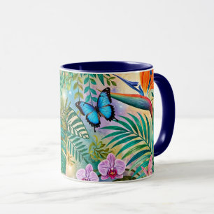 Dschungel-Fantasie Schmetterlinge Blumen Fröhlich Tasse