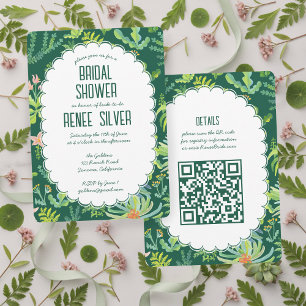 Dschungel-Garten-Aquarell-Individual QR Brautpart Einladung