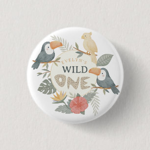 Dschungel-Leopard-Tropischer-Tukan-Erstgeburtstag Button