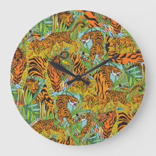 Dschungel Majestät: Tiger inmitten von Grün Große Wanduhr