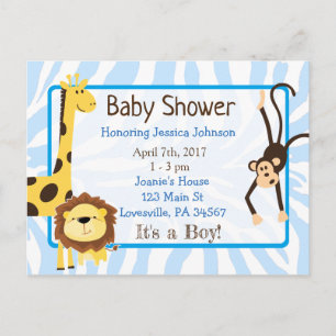 Dschungel oder Zootiere Themed Baby Dusche Einladungspostkarte