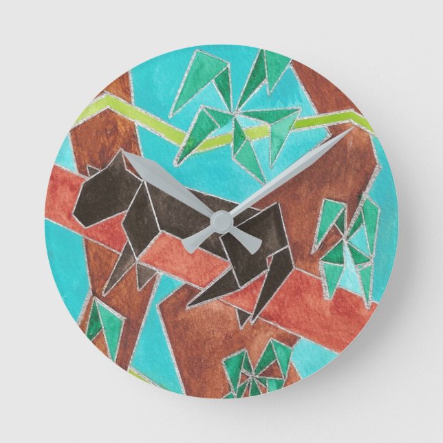 Dschungel Panther Originale Abstrakte Kunst Runde Wanduhr (Vorderseite)