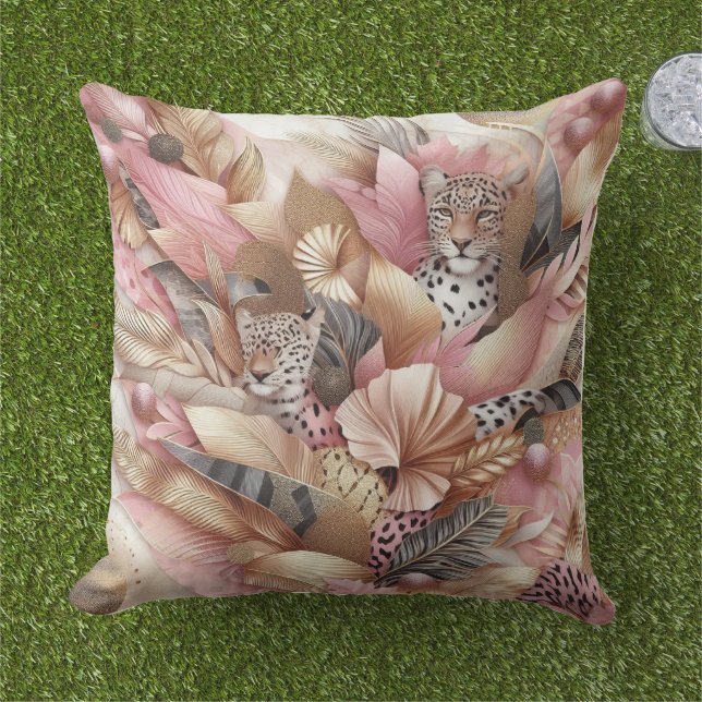 Dschungel Pink und Brauner Leopard  Kissen (Gras)