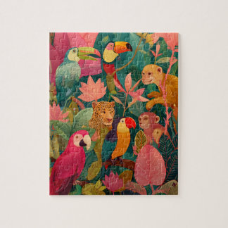 Dschungel-Puzzle – Leopard, Papagei, Tukan & Affe Puzzle