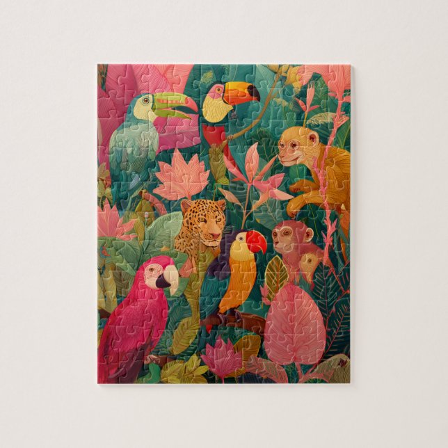 Dschungel-Puzzle – Leopard, Papagei, Tukan & Affe Puzzle (Vertikal)