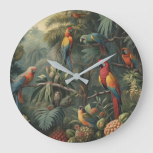 Dschungel-Rhythmus Scharlachroter Ara und Ananas Große Wanduhr