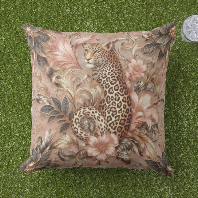 Dschungel Rosa und Brauner Leopard  Kissen (Gras)