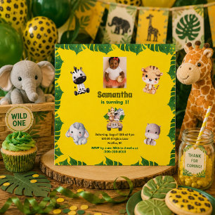Dschungel-Safari 1. Geburtstag Süßes Tier-Thema Einladung