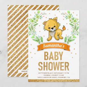 Dschungel-Safari-Süße-Löwen-Baby-Party Einladung
