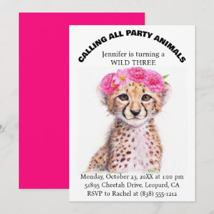 Dschungel-Safari-Tiere Baby-Gepard-Geburtstag Mädc Einladung